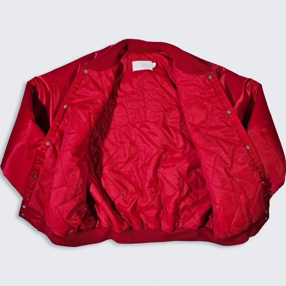 St John's Red Storm Vintage 90s Chalk Line Satin Bomber Jacket